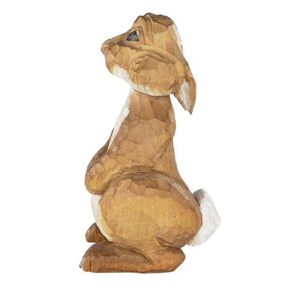 Hand-Carved Wooden Rabbit Figurine With Detailed Textures & Natural Finish - Picture 4 of 5
